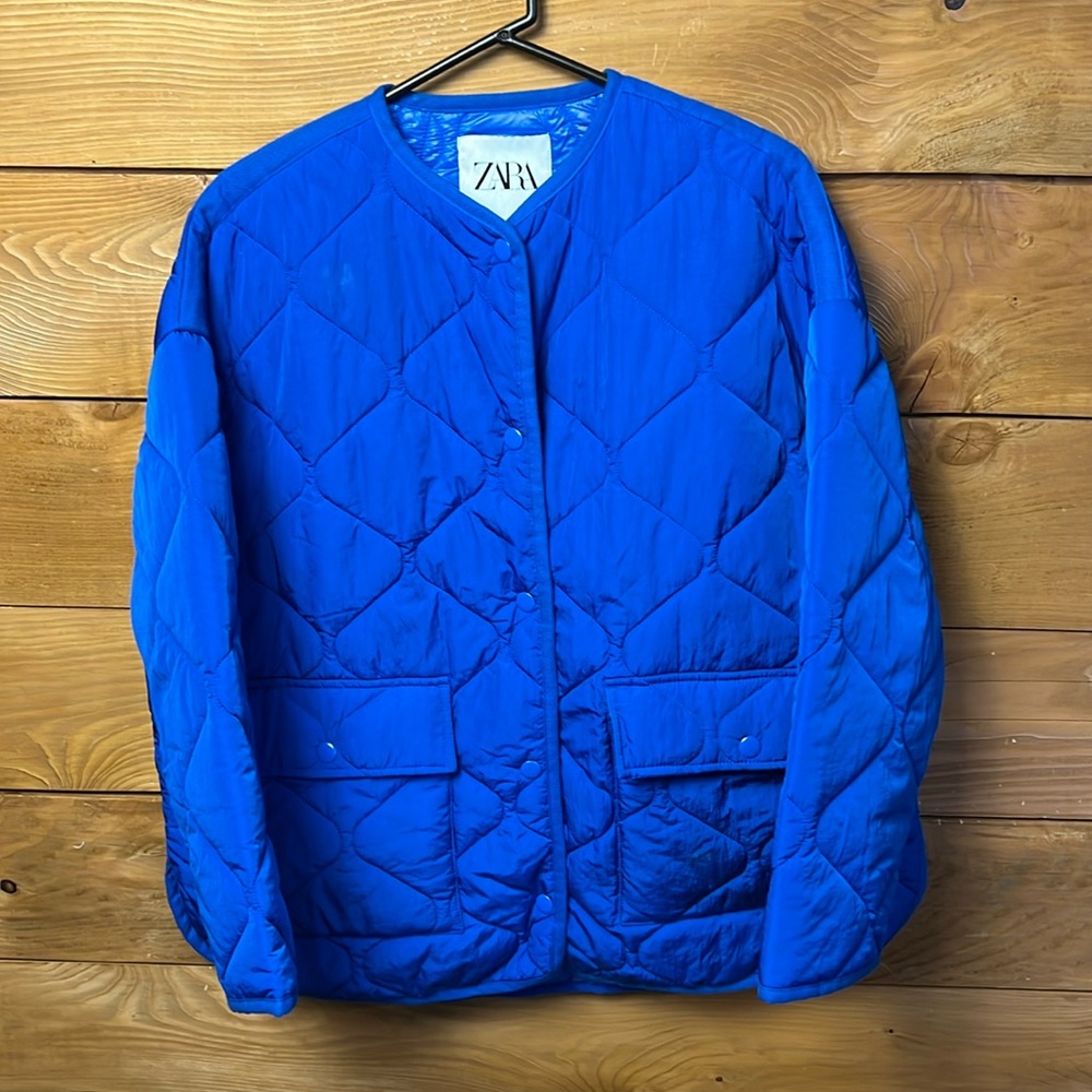 Zara Blue Quilted Puffer Jacket